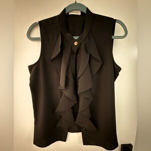 Calvin Klein Black Ruffle Front Sleeveless Blouse Tank Top